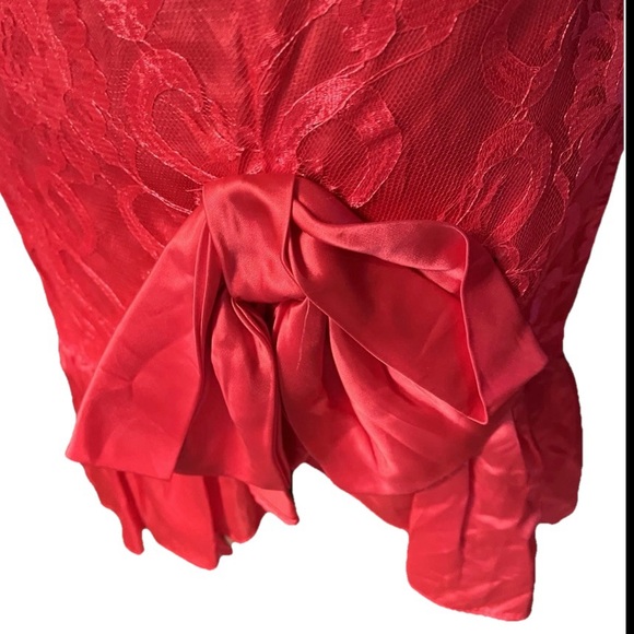 LA GLO Vintage Coral Party Dress SZ 7/8 Lace Overlay Strapless Fitted 80s or 90s - Picture 4 of 13